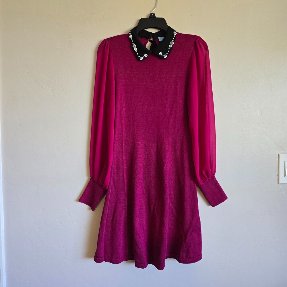CeCe Embellished Collar Tie Neck Dress in Plumeria EUC Size Small